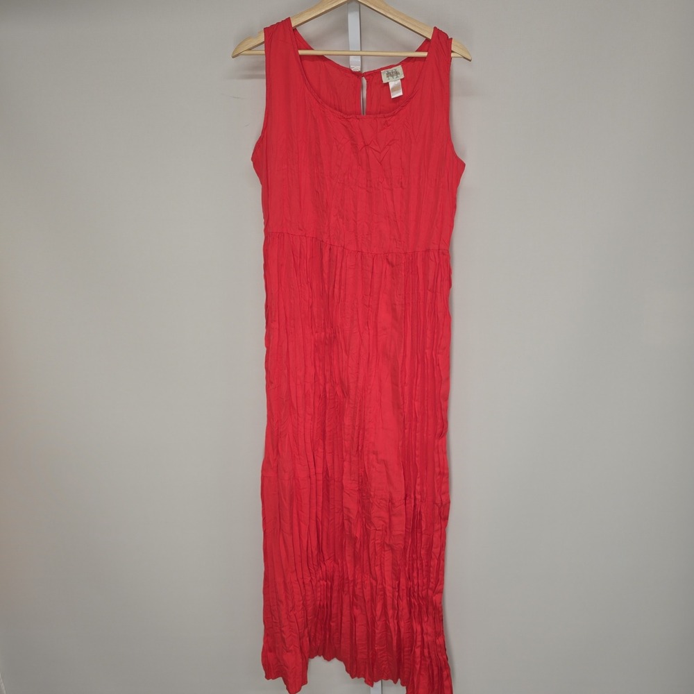 Natural Impressions Red Crinkle Maxi Dress Sleeveless Textured Women‎ Large L